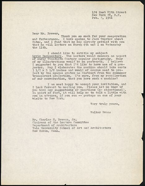 [73 Manuscripts, Typescripts, Carbons From the 1960s-70s: Van Vechten Portrait Session, Lyric Documentary Project, Yale Lecture Notes, Sale of Agee Manuscripts, MFA and Yale Exhibitions, Caroline Freud, and Personal Writing], Walker Evans (American, St. Louis, Missouri 1903–1975 New Haven, Connecticut), Pencil/ink on paper