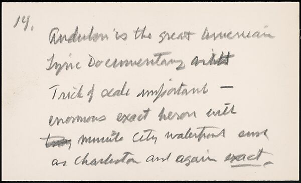 [73 Manuscripts, Typescripts, Carbons From the 1960s-70s: Van Vechten Portrait Session, Lyric Documentary Project, Yale Lecture Notes, Sale of Agee Manuscripts, MFA and Yale Exhibitions, Caroline Freud, and Personal Writing], Walker Evans (American, St. Louis, Missouri 1903–1975 New Haven, Connecticut), Pencil/ink on paper