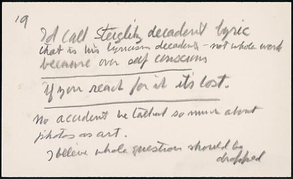[73 Manuscripts, Typescripts, Carbons From the 1960s-70s: Van Vechten Portrait Session, Lyric Documentary Project, Yale Lecture Notes, Sale of Agee Manuscripts, MFA and Yale Exhibitions, Caroline Freud, and Personal Writing], Walker Evans (American, St. Louis, Missouri 1903–1975 New Haven, Connecticut), Pencil/ink on paper