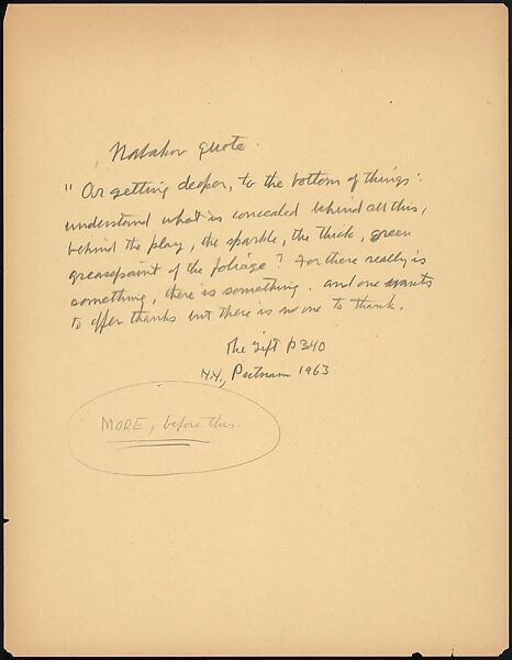 [73 Manuscripts, Typescripts, Carbons From the 1960s-70s: Van Vechten Portrait Session, Lyric Documentary Project, Yale Lecture Notes, Sale of Agee Manuscripts, MFA and Yale Exhibitions, Caroline Freud, and Personal Writing], Walker Evans (American, St. Louis, Missouri 1903–1975 New Haven, Connecticut), Pencil/ink on paper