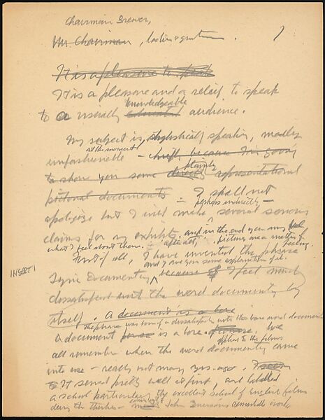 [73 Manuscripts, Typescripts, Carbons From the 1960s-70s: Van Vechten Portrait Session, Lyric Documentary Project, Yale Lecture Notes, Sale of Agee Manuscripts, MFA and Yale Exhibitions, Caroline Freud, and Personal Writing], Walker Evans (American, St. Louis, Missouri 1903–1975 New Haven, Connecticut), Pencil/ink on paper