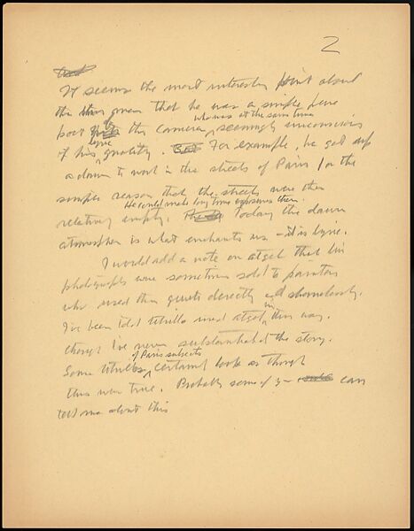 [73 Manuscripts, Typescripts, Carbons From the 1960s-70s: Van Vechten Portrait Session, Lyric Documentary Project, Yale Lecture Notes, Sale of Agee Manuscripts, MFA and Yale Exhibitions, Caroline Freud, and Personal Writing], Walker Evans (American, St. Louis, Missouri 1903–1975 New Haven, Connecticut), Pencil/ink on paper