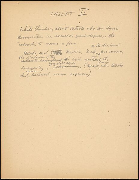 [73 Manuscripts, Typescripts, Carbons From the 1960s-70s: Van Vechten Portrait Session, Lyric Documentary Project, Yale Lecture Notes, Sale of Agee Manuscripts, MFA and Yale Exhibitions, Caroline Freud, and Personal Writing], Walker Evans (American, St. Louis, Missouri 1903–1975 New Haven, Connecticut), Pencil/ink on paper