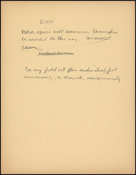 [73 Manuscripts, Typescripts, Carbons From the 1960s-70s: Van Vechten Portrait Session, Lyric Documentary Project, Yale Lecture Notes, Sale of Agee Manuscripts, MFA and Yale Exhibitions, Caroline Freud, and Personal Writing], Walker Evans (American, St. Louis, Missouri 1903–1975 New Haven, Connecticut), Pencil/ink on paper