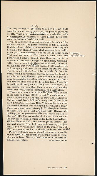 [73 Manuscripts, Typescripts, Carbons From the 1960s-70s: Van Vechten Portrait Session, Lyric Documentary Project, Yale Lecture Notes, Sale of Agee Manuscripts, MFA and Yale Exhibitions, Caroline Freud, and Personal Writing], Walker Evans (American, St. Louis, Missouri 1903–1975 New Haven, Connecticut), Pencil/ink on paper