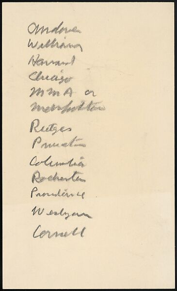 [73 Manuscripts, Typescripts, Carbons From the 1960s-70s: Van Vechten Portrait Session, Lyric Documentary Project, Yale Lecture Notes, Sale of Agee Manuscripts, MFA and Yale Exhibitions, Caroline Freud, and Personal Writing], Walker Evans (American, St. Louis, Missouri 1903–1975 New Haven, Connecticut), Pencil/ink on paper