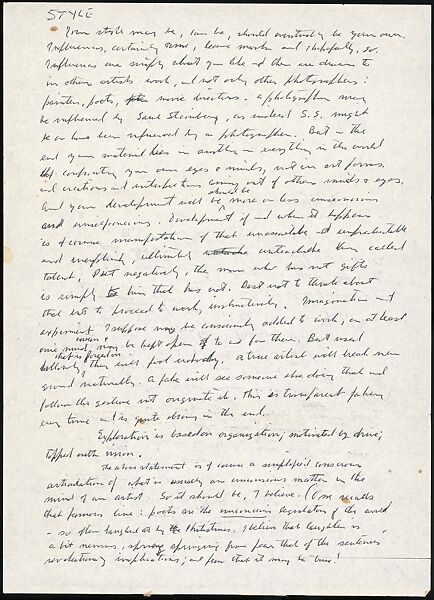 [73 Manuscripts, Typescripts, Carbons From the 1960s-70s: Van Vechten Portrait Session, Lyric Documentary Project, Yale Lecture Notes, Sale of Agee Manuscripts, MFA and Yale Exhibitions, Caroline Freud, and Personal Writing], Walker Evans (American, St. Louis, Missouri 1903–1975 New Haven, Connecticut), Pencil/ink on paper
