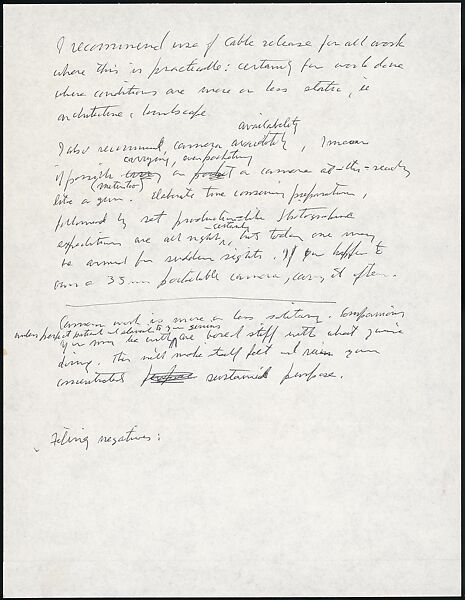 [73 Manuscripts, Typescripts, Carbons From the 1960s-70s: Van Vechten Portrait Session, Lyric Documentary Project, Yale Lecture Notes, Sale of Agee Manuscripts, MFA and Yale Exhibitions, Caroline Freud, and Personal Writing], Walker Evans (American, St. Louis, Missouri 1903–1975 New Haven, Connecticut), Pencil/ink on paper
