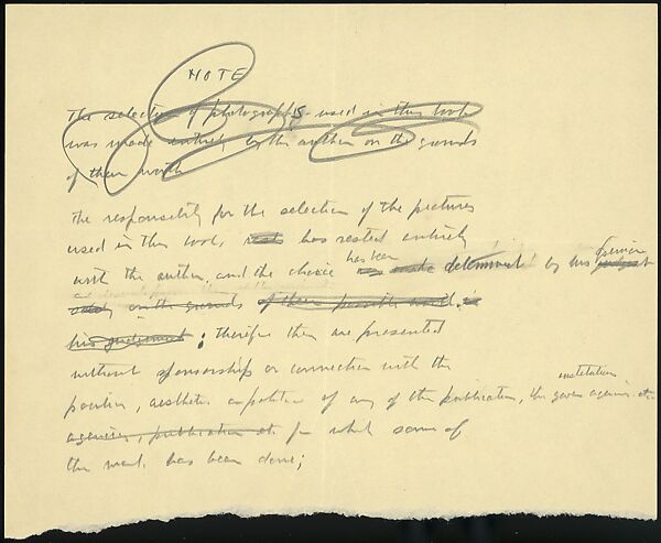 [73 Manuscripts, Typescripts, Carbons From the 1960s-70s: Van Vechten Portrait Session, Lyric Documentary Project, Yale Lecture Notes, Sale of Agee Manuscripts, MFA and Yale Exhibitions, Caroline Freud, and Personal Writing], Walker Evans (American, St. Louis, Missouri 1903–1975 New Haven, Connecticut), Pencil/ink on paper