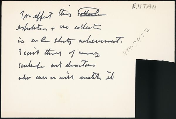 [73 Manuscripts, Typescripts, Carbons From the 1960s-70s: Van Vechten Portrait Session, Lyric Documentary Project, Yale Lecture Notes, Sale of Agee Manuscripts, MFA and Yale Exhibitions, Caroline Freud, and Personal Writing], Walker Evans (American, St. Louis, Missouri 1903–1975 New Haven, Connecticut), Pencil/ink on paper