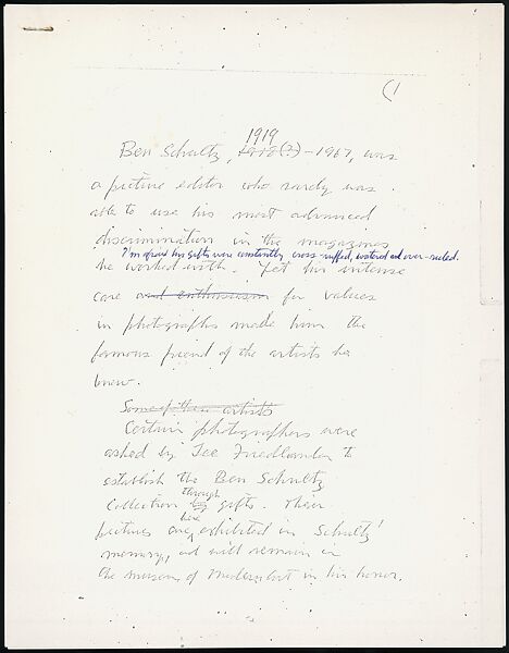 [73 Manuscripts, Typescripts, Carbons From the 1960s-70s: Van Vechten Portrait Session, Lyric Documentary Project, Yale Lecture Notes, Sale of Agee Manuscripts, MFA and Yale Exhibitions, Caroline Freud, and Personal Writing], Walker Evans (American, St. Louis, Missouri 1903–1975 New Haven, Connecticut), Pencil/ink on paper