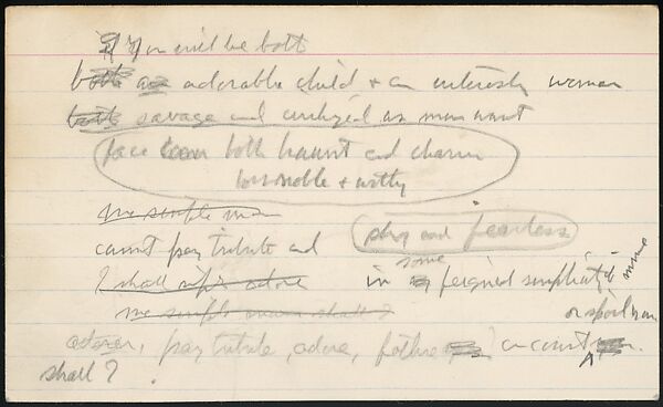 [73 Manuscripts, Typescripts, Carbons From the 1960s-70s: Van Vechten Portrait Session, Lyric Documentary Project, Yale Lecture Notes, Sale of Agee Manuscripts, MFA and Yale Exhibitions, Caroline Freud, and Personal Writing], Walker Evans (American, St. Louis, Missouri 1903–1975 New Haven, Connecticut), Pencil/ink on paper