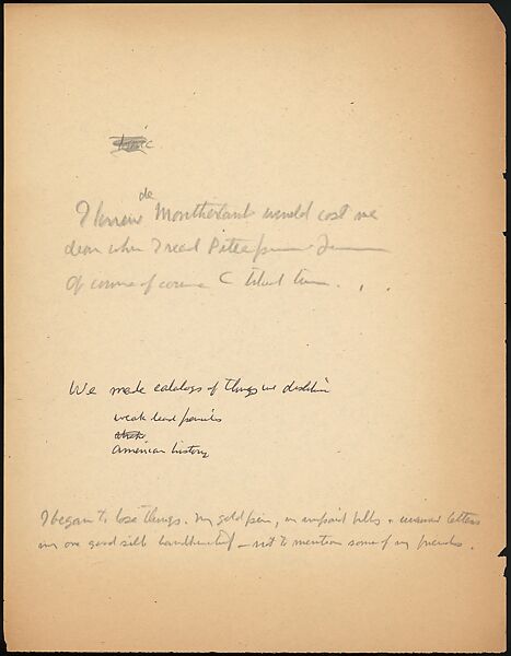 [73 Manuscripts, Typescripts, Carbons From the 1960s-70s: Van Vechten Portrait Session, Lyric Documentary Project, Yale Lecture Notes, Sale of Agee Manuscripts, MFA and Yale Exhibitions, Caroline Freud, and Personal Writing], Walker Evans (American, St. Louis, Missouri 1903–1975 New Haven, Connecticut), Pencil/ink on paper
