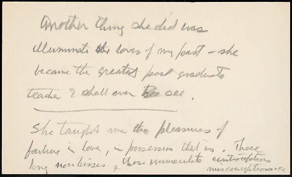 [73 Manuscripts, Typescripts, Carbons From the 1960s-70s: Van Vechten Portrait Session, Lyric Documentary Project, Yale Lecture Notes, Sale of Agee Manuscripts, MFA and Yale Exhibitions, Caroline Freud, and Personal Writing], Walker Evans (American, St. Louis, Missouri 1903–1975 New Haven, Connecticut), Pencil/ink on paper