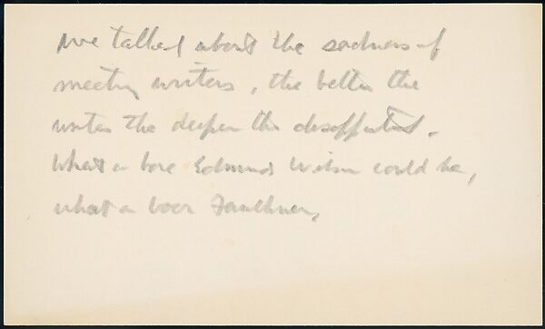 [73 Manuscripts, Typescripts, Carbons From the 1960s-70s: Van Vechten Portrait Session, Lyric Documentary Project, Yale Lecture Notes, Sale of Agee Manuscripts, MFA and Yale Exhibitions, Caroline Freud, and Personal Writing], Walker Evans (American, St. Louis, Missouri 1903–1975 New Haven, Connecticut), Pencil/ink on paper