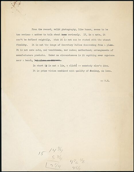 [73 Manuscripts, Typescripts, Carbons From the 1960s-70s: Van Vechten Portrait Session, Lyric Documentary Project, Yale Lecture Notes, Sale of Agee Manuscripts, MFA and Yale Exhibitions, Caroline Freud, and Personal Writing], Walker Evans (American, St. Louis, Missouri 1903–1975 New Haven, Connecticut), Pencil/ink on paper