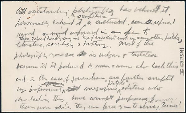 [73 Manuscripts, Typescripts, Carbons From the 1960s-70s: Van Vechten Portrait Session, Lyric Documentary Project, Yale Lecture Notes, Sale of Agee Manuscripts, MFA and Yale Exhibitions, Caroline Freud, and Personal Writing], Walker Evans (American, St. Louis, Missouri 1903–1975 New Haven, Connecticut), Pencil/ink on paper