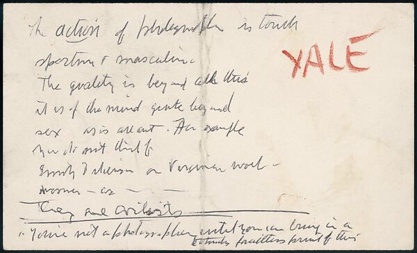 [73 Manuscripts, Typescripts, Carbons From the 1960s-70s: Van Vechten Portrait Session, Lyric Documentary Project, Yale Lecture Notes, Sale of Agee Manuscripts, MFA and Yale Exhibitions, Caroline Freud, and Personal Writing], Walker Evans (American, St. Louis, Missouri 1903–1975 New Haven, Connecticut), Pencil/ink on paper