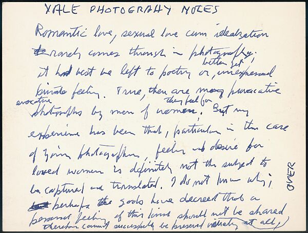 [73 Manuscripts, Typescripts, Carbons From the 1960s-70s: Van Vechten Portrait Session, Lyric Documentary Project, Yale Lecture Notes, Sale of Agee Manuscripts, MFA and Yale Exhibitions, Caroline Freud, and Personal Writing], Walker Evans (American, St. Louis, Missouri 1903–1975 New Haven, Connecticut), Pencil/ink on paper