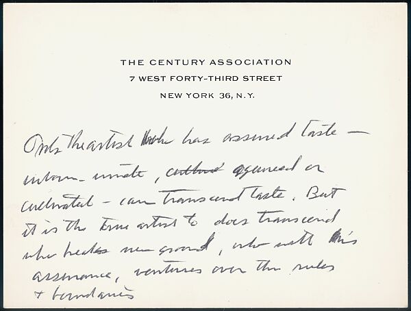[73 Manuscripts, Typescripts, Carbons From the 1960s-70s: Van Vechten Portrait Session, Lyric Documentary Project, Yale Lecture Notes, Sale of Agee Manuscripts, MFA and Yale Exhibitions, Caroline Freud, and Personal Writing], Walker Evans (American, St. Louis, Missouri 1903–1975 New Haven, Connecticut), Pencil/ink on paper