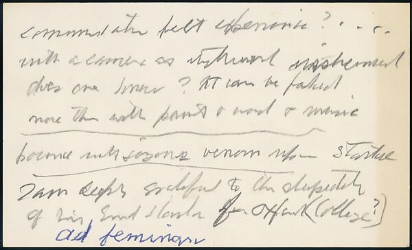 [73 Manuscripts, Typescripts, Carbons From the 1960s-70s: Van Vechten Portrait Session, Lyric Documentary Project, Yale Lecture Notes, Sale of Agee Manuscripts, MFA and Yale Exhibitions, Caroline Freud, and Personal Writing], Walker Evans (American, St. Louis, Missouri 1903–1975 New Haven, Connecticut), Pencil/ink on paper