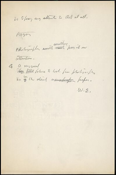 [73 Manuscripts, Typescripts, Carbons From the 1960s-70s: Van Vechten Portrait Session, Lyric Documentary Project, Yale Lecture Notes, Sale of Agee Manuscripts, MFA and Yale Exhibitions, Caroline Freud, and Personal Writing], Walker Evans (American, St. Louis, Missouri 1903–1975 New Haven, Connecticut), Pencil/ink on paper