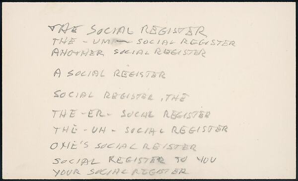 [73 Manuscripts, Typescripts, Carbons From the 1960s-70s: Van Vechten Portrait Session, Lyric Documentary Project, Yale Lecture Notes, Sale of Agee Manuscripts, MFA and Yale Exhibitions, Caroline Freud, and Personal Writing], Walker Evans (American, St. Louis, Missouri 1903–1975 New Haven, Connecticut), Pencil/ink on paper