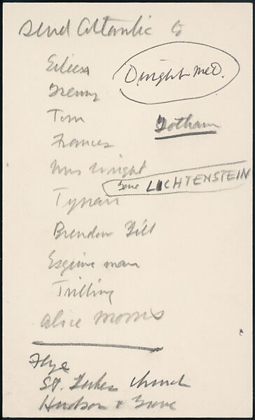 [73 Manuscripts, Typescripts, Carbons From the 1960s-70s: Van Vechten Portrait Session, Lyric Documentary Project, Yale Lecture Notes, Sale of Agee Manuscripts, MFA and Yale Exhibitions, Caroline Freud, and Personal Writing], Walker Evans (American, St. Louis, Missouri 1903–1975 New Haven, Connecticut), Pencil/ink on paper