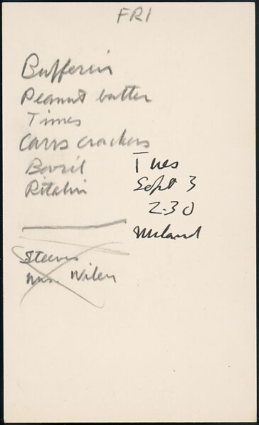 [73 Manuscripts, Typescripts, Carbons From the 1960s-70s: Van Vechten Portrait Session, Lyric Documentary Project, Yale Lecture Notes, Sale of Agee Manuscripts, MFA and Yale Exhibitions, Caroline Freud, and Personal Writing], Walker Evans (American, St. Louis, Missouri 1903–1975 New Haven, Connecticut), Pencil/ink on paper