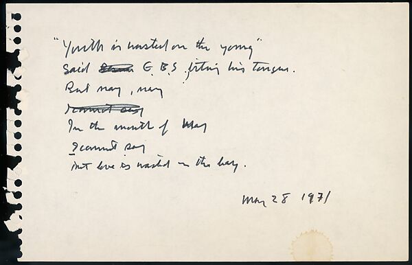 [73 Manuscripts, Typescripts, Carbons From the 1960s-70s: Van Vechten Portrait Session, Lyric Documentary Project, Yale Lecture Notes, Sale of Agee Manuscripts, MFA and Yale Exhibitions, Caroline Freud, and Personal Writing], Walker Evans (American, St. Louis, Missouri 1903–1975 New Haven, Connecticut), Pencil/ink on paper