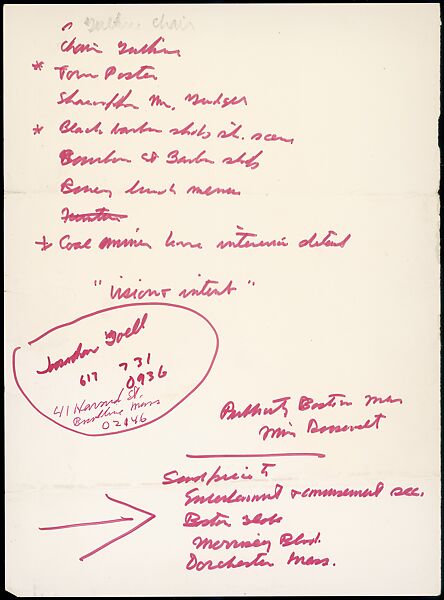 [73 Manuscripts, Typescripts, Carbons From the 1960s-70s: Van Vechten Portrait Session, Lyric Documentary Project, Yale Lecture Notes, Sale of Agee Manuscripts, MFA and Yale Exhibitions, Caroline Freud, and Personal Writing], Walker Evans (American, St. Louis, Missouri 1903–1975 New Haven, Connecticut), Pencil/ink on paper