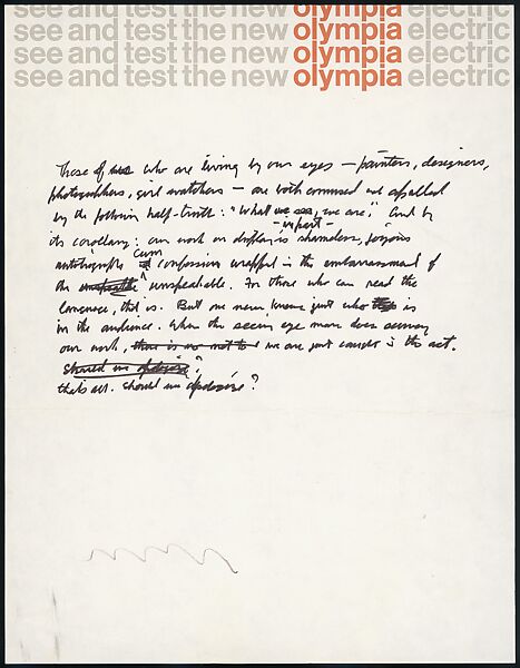 [73 Manuscripts, Typescripts, Carbons From the 1960s-70s: Van Vechten Portrait Session, Lyric Documentary Project, Yale Lecture Notes, Sale of Agee Manuscripts, MFA and Yale Exhibitions, Caroline Freud, and Personal Writing], Walker Evans (American, St. Louis, Missouri 1903–1975 New Haven, Connecticut), Pencil/ink on paper