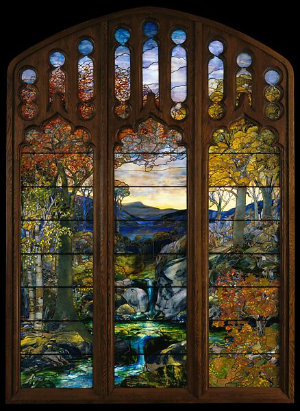 Autumn Landscape, Tiffany Studios (1902–32), Leaded Favrile glass, American 