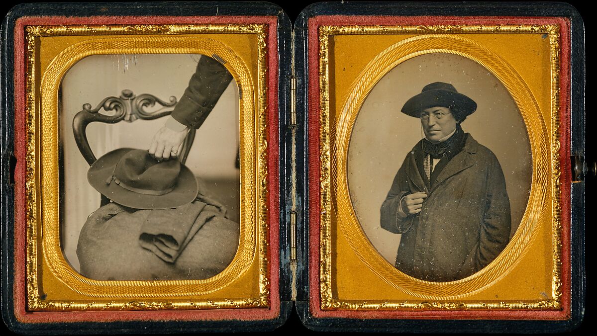 [Cornelius Conway Felton with His Hat and Coat], John Adams Whipple (American, Cambridge, Massachusetts 1822–1891 Grafton, Massachusetts), Daguerreotype 