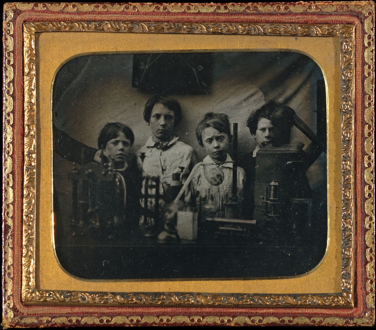Boys Behind a Science Experiment, Unknown (British), Ambrotype 