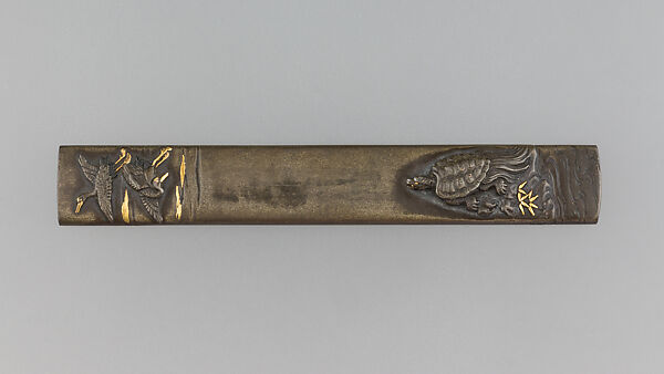 Knife Handle (Kozuka), Copper-silver alloy (shibuichi), gold, Japanese 