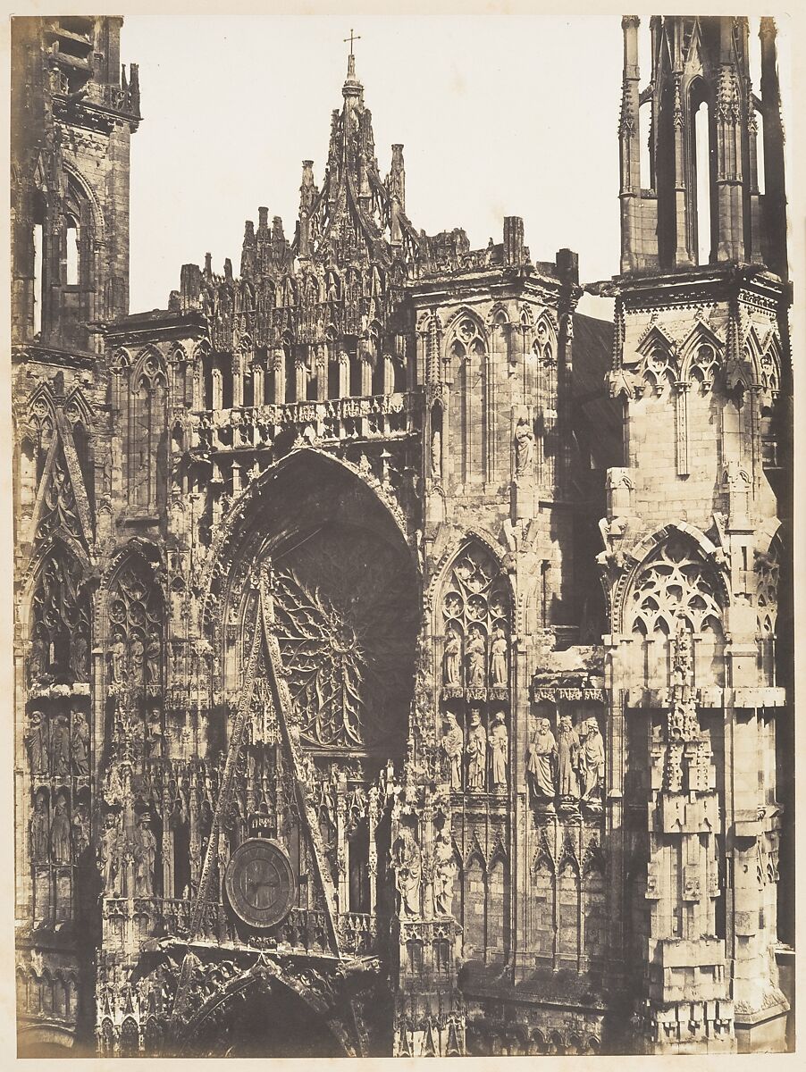 Haut de Portail, Côté de la Place, Cathédrale de Rouen, Edmond Bacot (French, 1814–1875), Salted paper print from glass negative 
