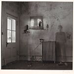 [Multiple Negative Print of Dilapidated Interior with Figures and Tripod]