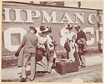 [Jessie Evans and Friends with Golf Bag and Suitcases in Front of Billboard, Detroit, Michigan], Unknown (American), Gelatin silver print