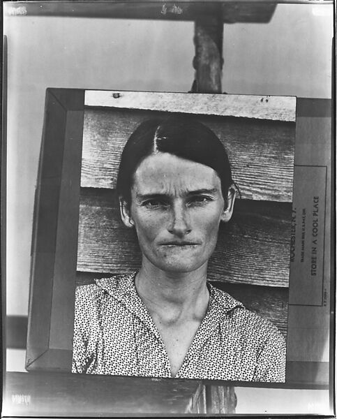 [Copy of Print of "Alabama Cotton Tenant Farmer Wife" (Allie Mae Burroughs) on Makeshift Easel], Walker Evans (American, St. Louis, Missouri 1903–1975 New Haven, Connecticut), Film negative 
