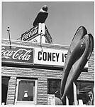 [Three Views, Various Subjects: Coney Island Hotdog Stand, Woman in Hawaiian Costume, Two Women in Front of Swimming Pool], Unknown (American), Gelatin silver print