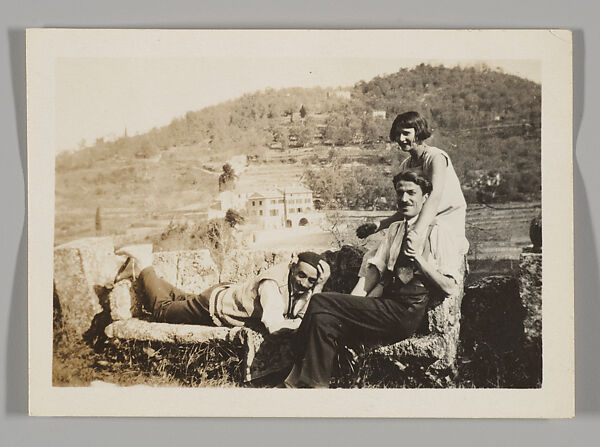 [Lucien Jacques, André Maury, and Georgette Maury Seated and Reclining on Stone Wall, Provence, France], Walker Evans (American, St. Louis, Missouri 1903–1975 New Haven, Connecticut), Gelatin silver print 
