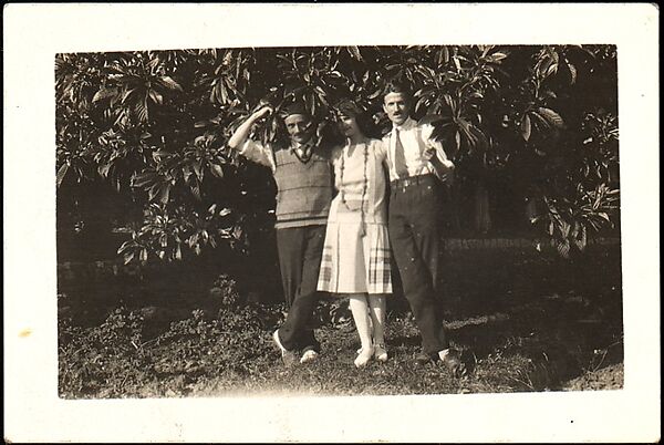 [Lucien Jacques, Georgette Maury, and André Maury Standing in Front of Foliage, Les Cyprés de St. Jean par Grasse, France], Walker Evans (American, St. Louis, Missouri 1903–1975 New Haven, Connecticut), Gelatin silver print 