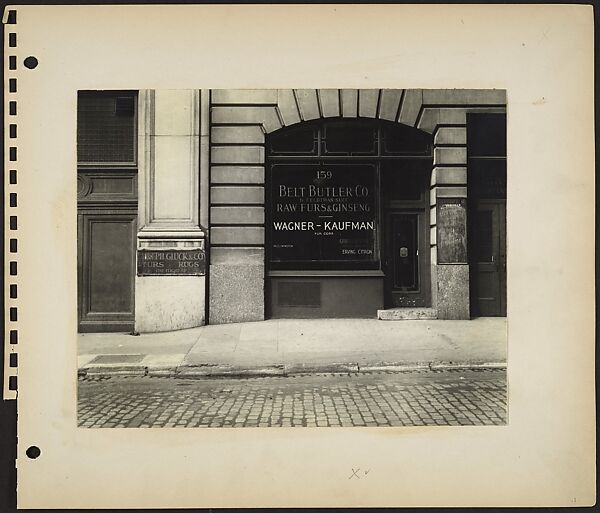 [Building Façade in Fur District, West 27th Street, New York City], Rudy Burckhardt (American (born Switzerland), Basel 1914–1999 Searsmont, Maine), Gelatin silver print 