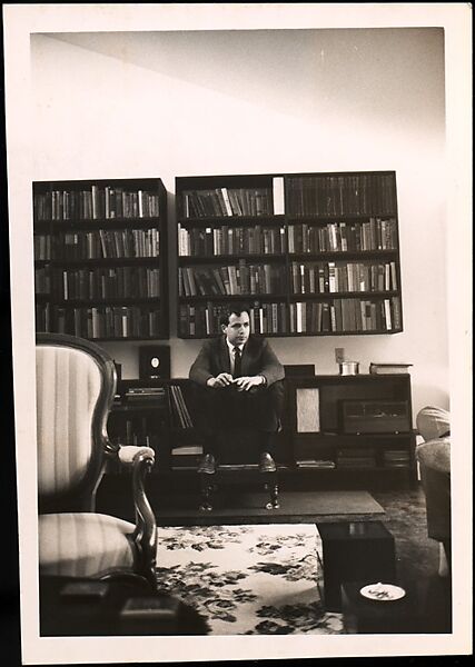 [Ben Schultz Seated in Walker Evans' Living Room and Library, Old Lyme, Connecticut], Walker Evans (American, St. Louis, Missouri 1903–1975 New Haven, Connecticut), Gelatin silver print 