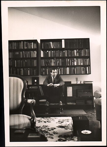 [Ben Schultz Seated in Walker Evans' Living Room and Library, Old Lyme, Connecticut], Walker Evans (American, St. Louis, Missouri 1903–1975 New Haven, Connecticut), Gelatin silver print