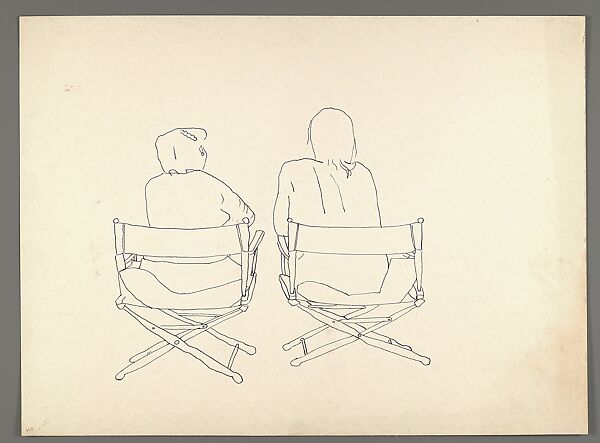 [Two Figures Seated in Director's Chairs], Walker Evans (American, St. Louis, Missouri 1903–1975 New Haven, Connecticut), Ink on paper 