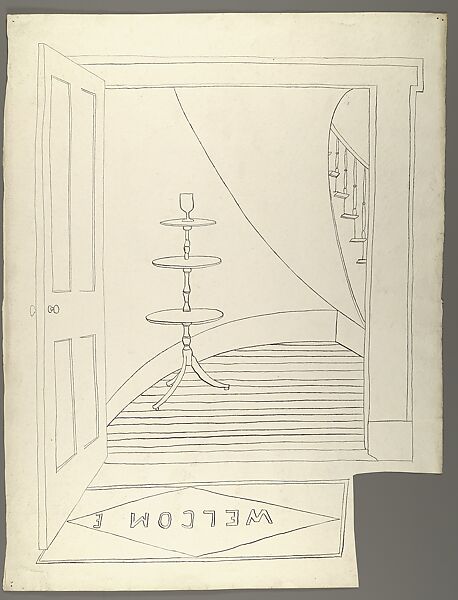 [Line Drawing of Foyer Seen Through Doorway], Walker Evans (American, St. Louis, Missouri 1903–1975 New Haven, Connecticut), Ink on paper 