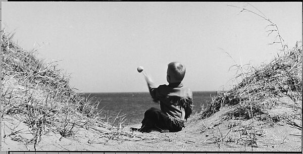 [Seated Boy on Seashore, Throwing Rock], Ralph Eugene Meatyard (American, 1925–1972), Gelatin silver print 