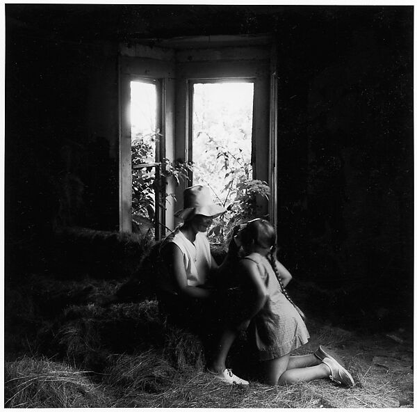 [Girl Kneeling, Looking Up at Mother Before Window], Ralph Eugene Meatyard (American, 1925–1972), Gelatin silver print 